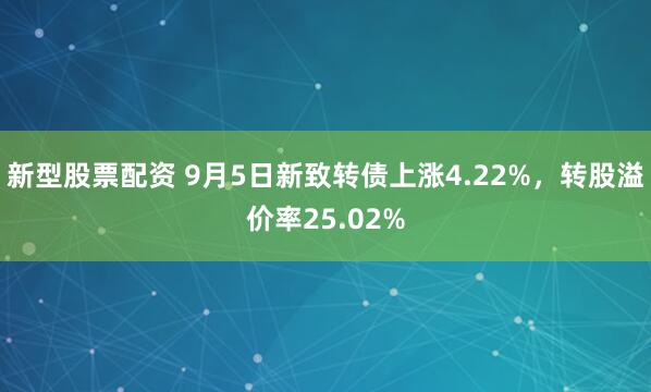 新型股票配资 9月5日新致转债上涨4.22%，转股溢价率25.02%